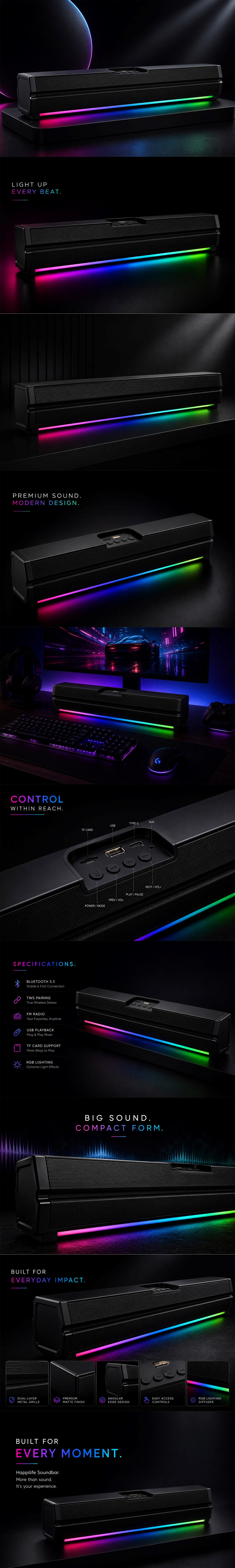 Auxiny RGB Wireless Soundbar Speaker with TWS & FM Radio