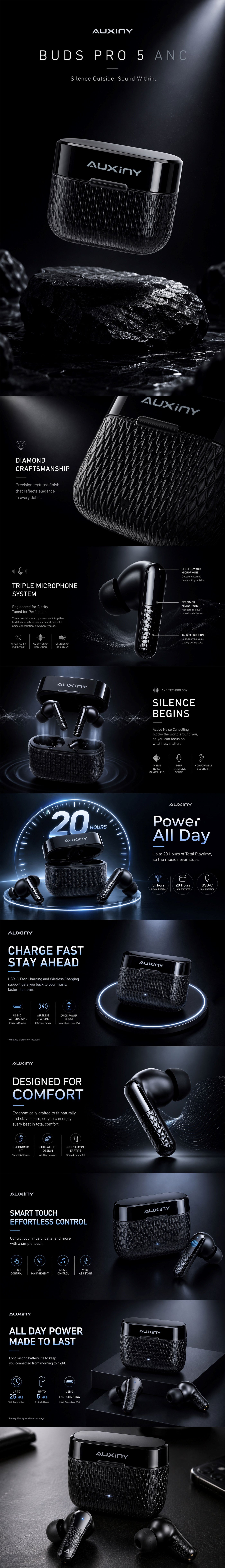 Auxiny Buds Pro 5 ANC Wireless Earbuds