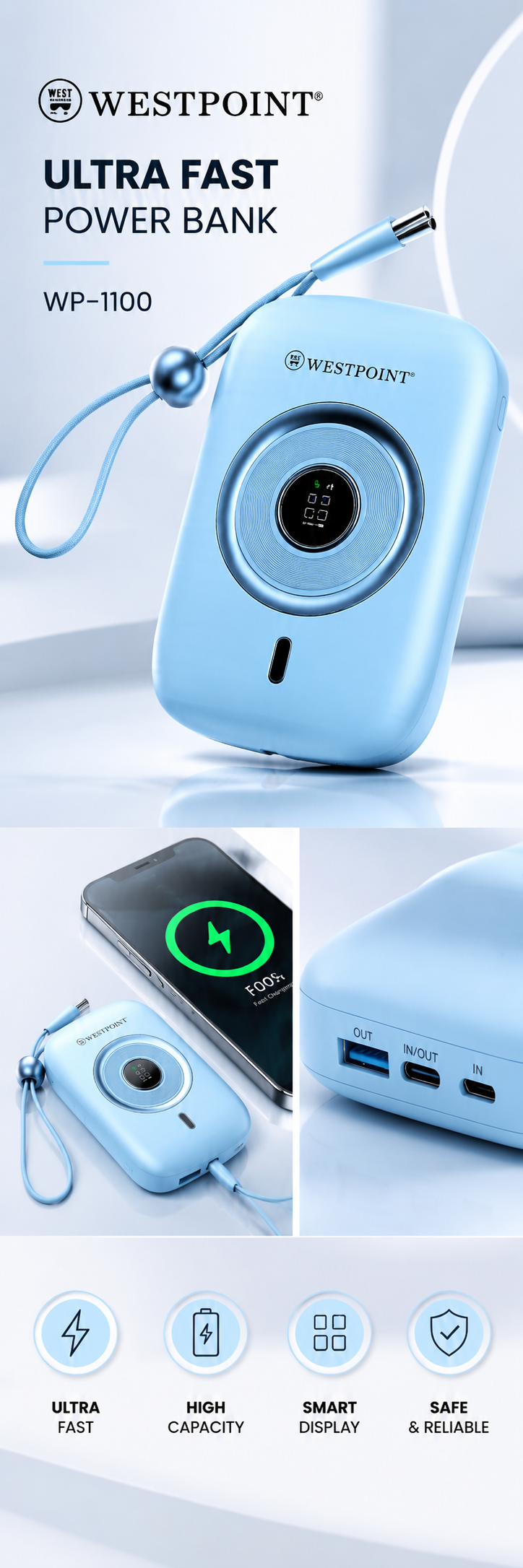 West Point Ultra Fast Power Bank WP-1100