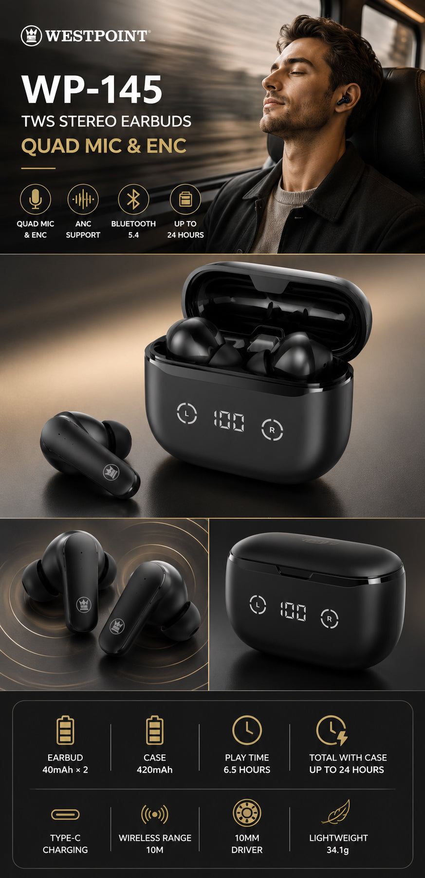 Westpoint WP-145 ANC AND ENC Earbuds