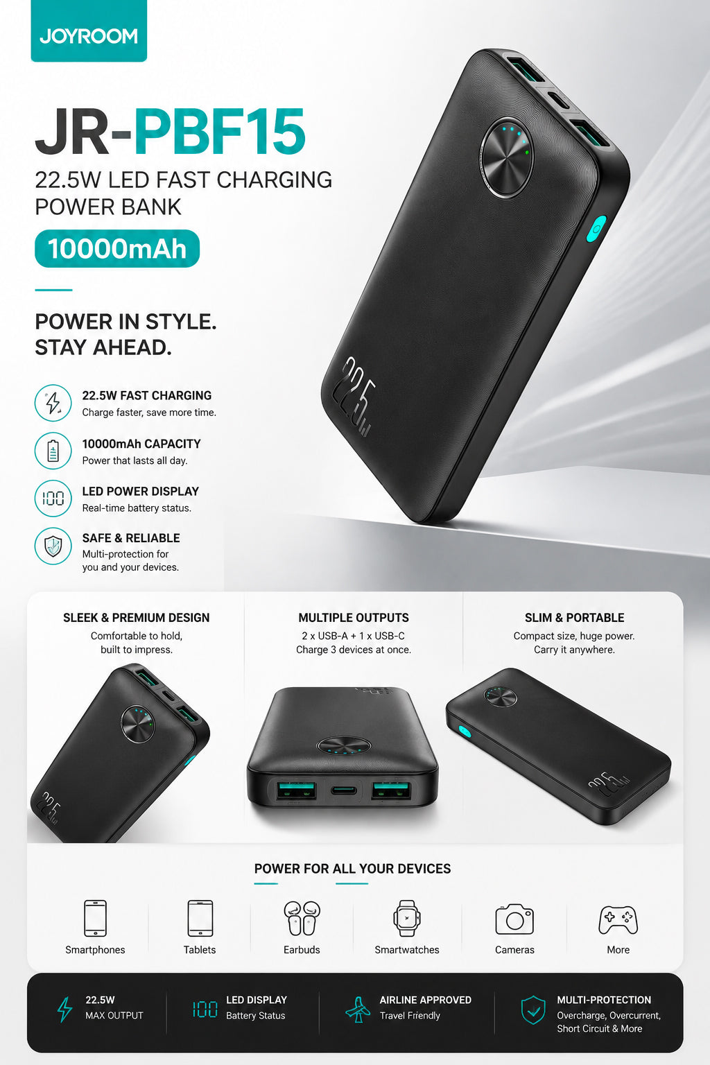 Joyroom JR-PBF15 Portable 10000mAh Power Bank