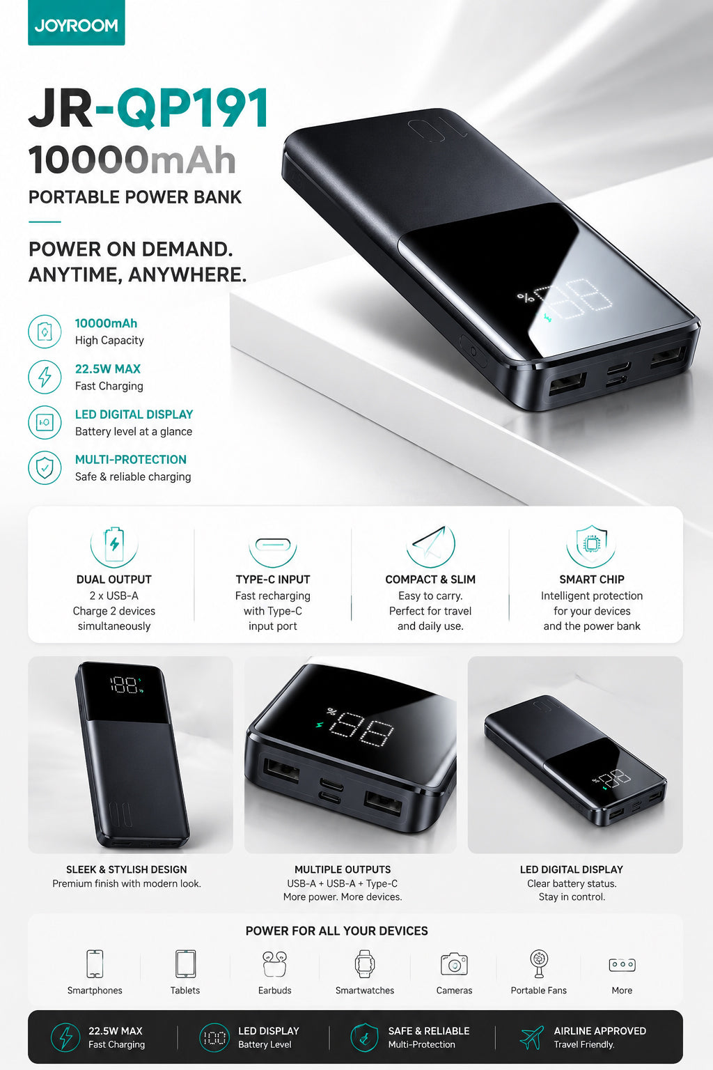 Joyroom JR-QP191 Portable Power Bank 10000mAh
