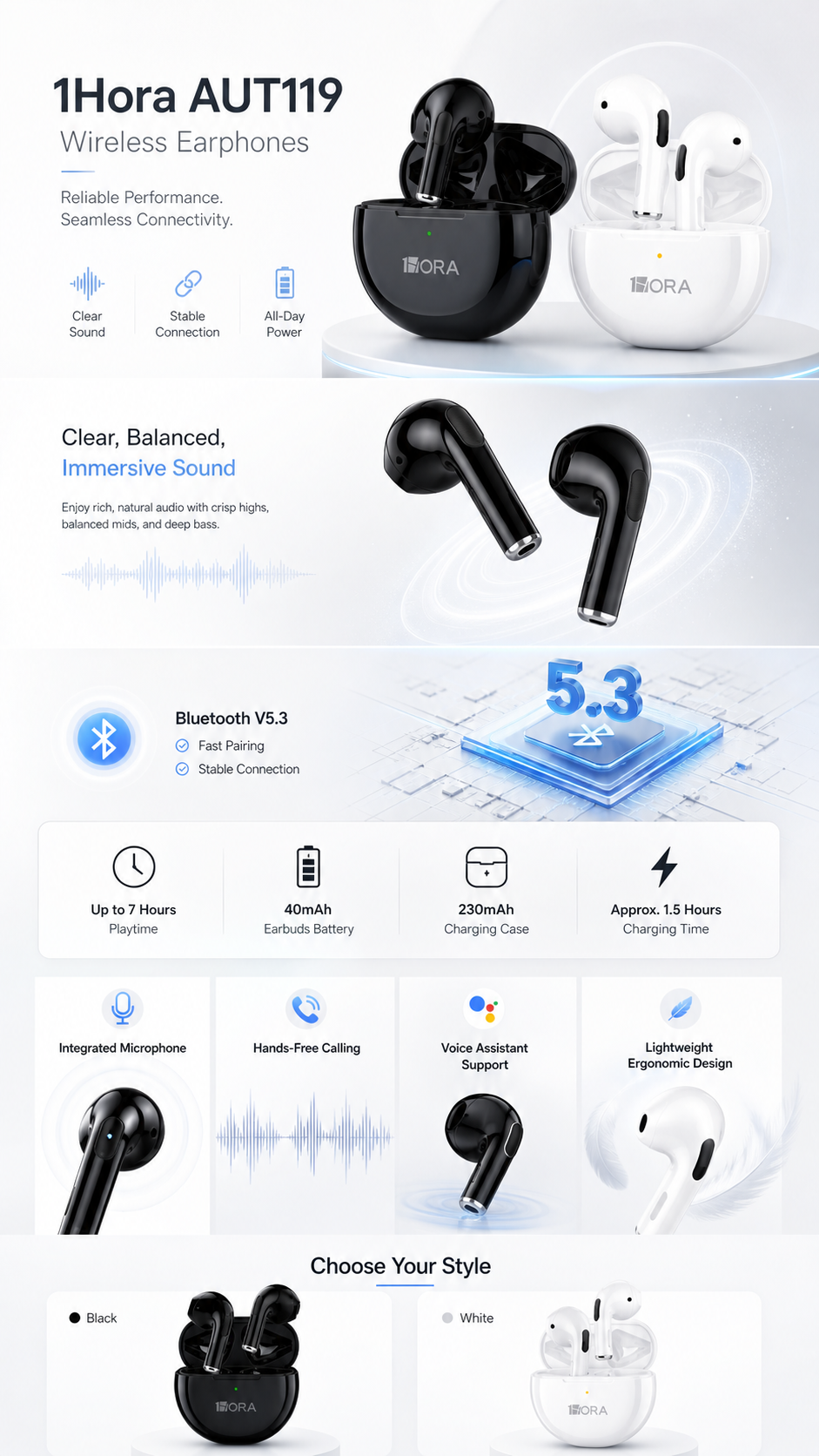 1Hora AUT119 Wireless Earphones
