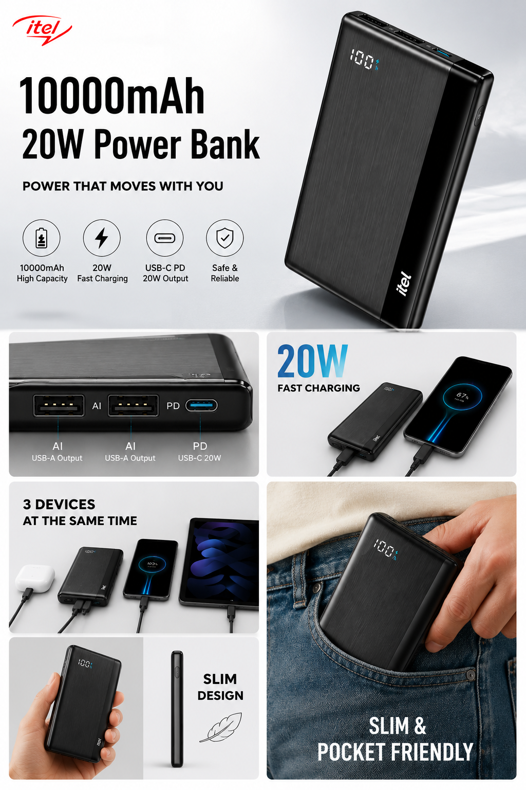 itel 10000mAh Charging Power Bank