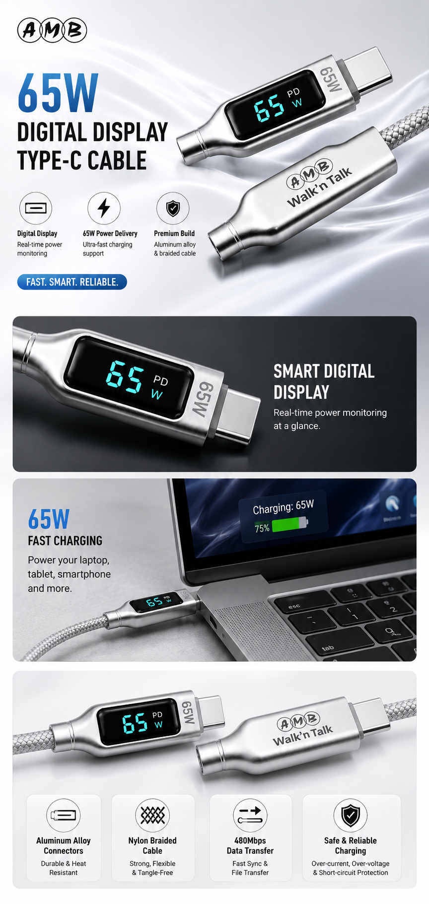 AMB 65W Smart Display Type-C Cable
