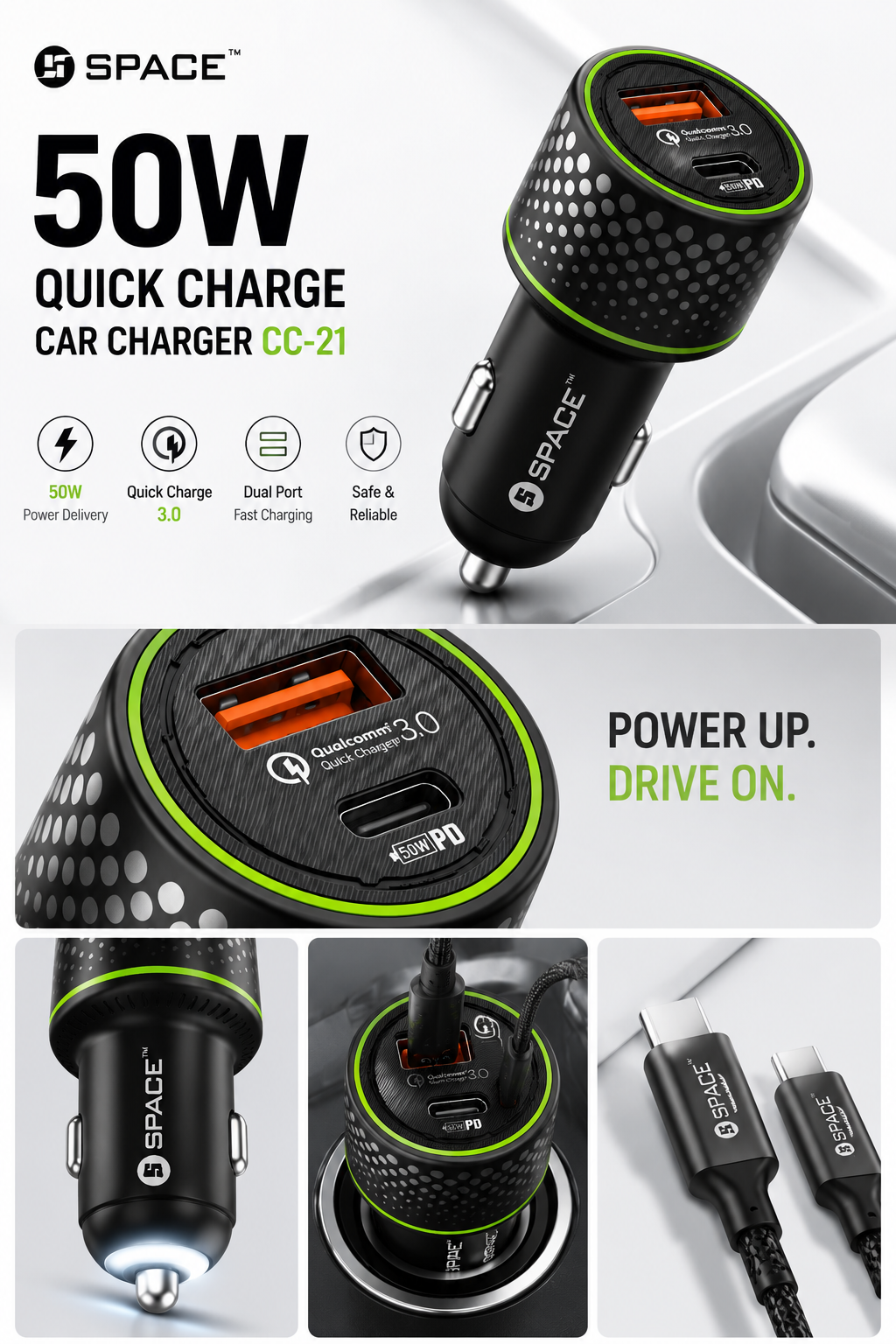 SPACE50W Quick Charge Car Charger