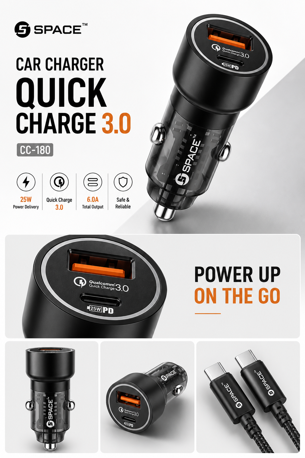 SPACE  Quick Charge 3.0 25W Car Charger