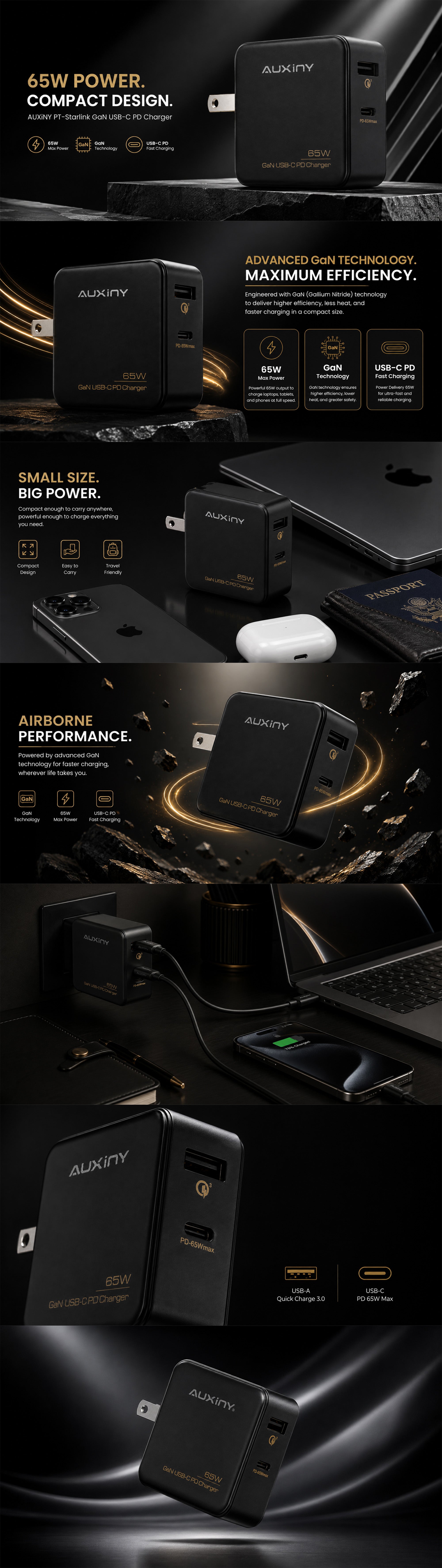 Auxiny PT.Starlink GaN PD 65W USB-C Fast Charger