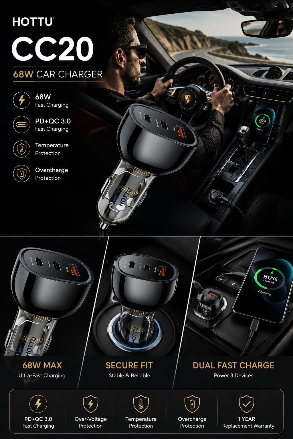 HOTTU CC20 68W Car Charger