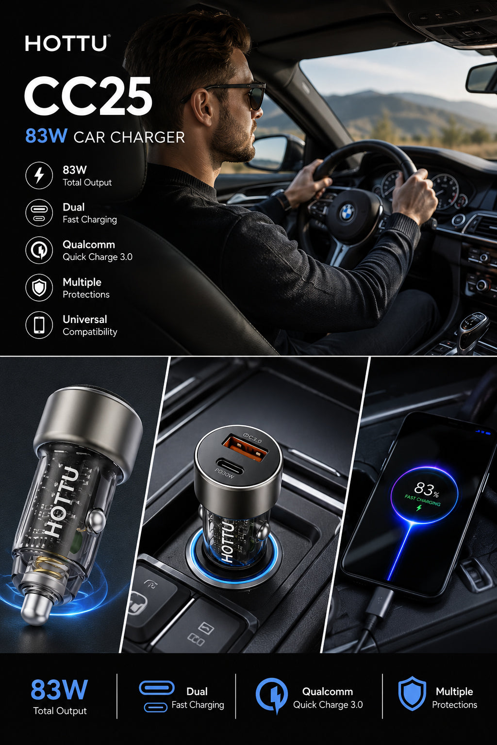 HOTTU CC25 83W CAR CHARGER