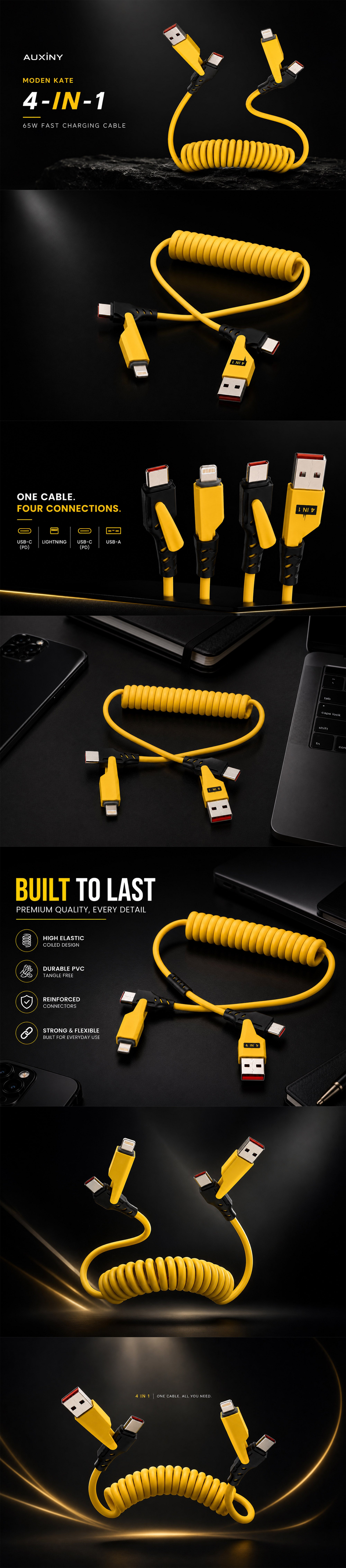 Auxiny Moden Kate 4-in-1 65W Fast Charging Cable